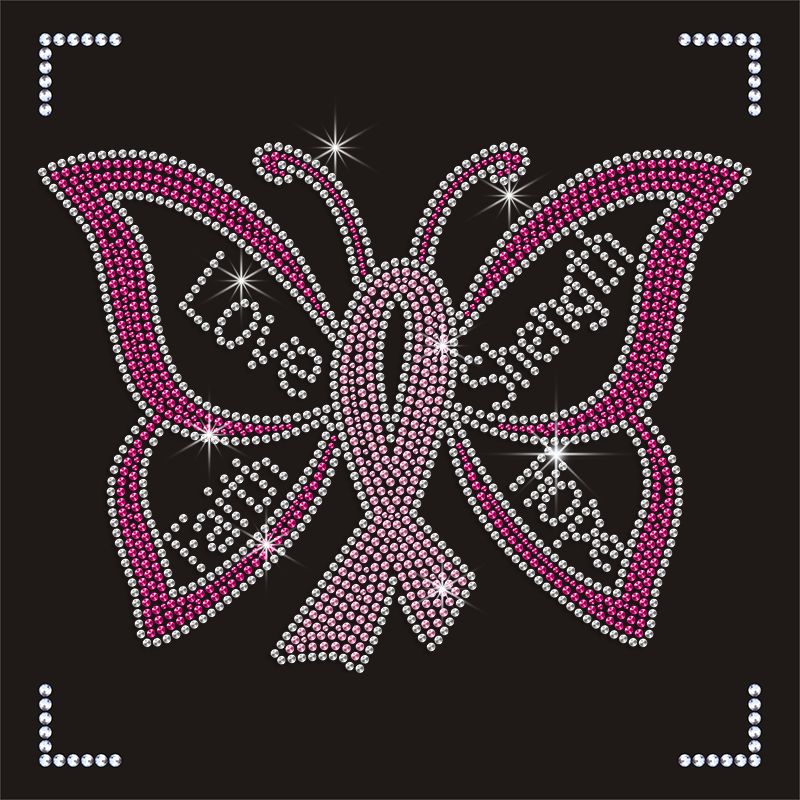 Pink Ribbon Butterfly Rhinestone Transfer